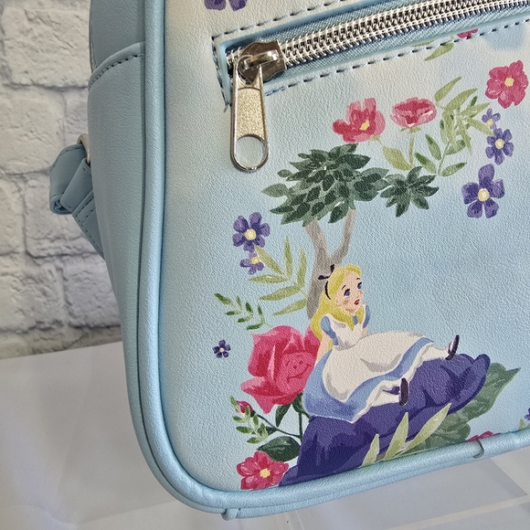 Loungefly Alice in Wonderland Character Floral Mini Backpack Disney Bag Blue New - Picture 2 of 16